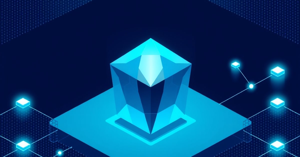 Isometric illustration of a glowing serving platform on a speckled board, tied by dashed lines to floating cubes, representing competing LLM serving frameworks
